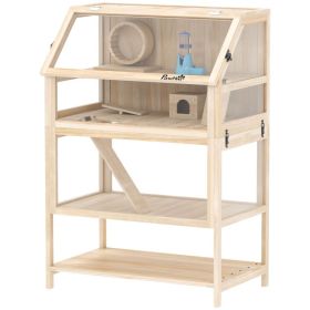 Wooden Hamster Cage with Detachable Lower Floor, Storage Shelf, Hut, Seesaw, Exercise Wheel, Ramps for Dwarf (Option: Natural Wood-1025x555x265 mm)