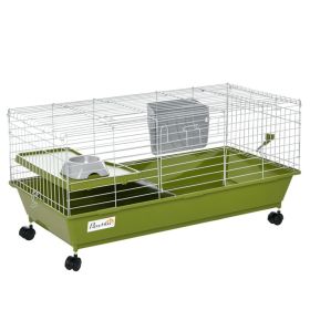 35"L Small Animal Cage, Rolling Bunny Cage, Guinea Pig Cage with Food Dish, Water Bottle, Hay Feeder, Platform, Ramp for Chinchilla, Green (Option: Green-915x475x180 mm)
